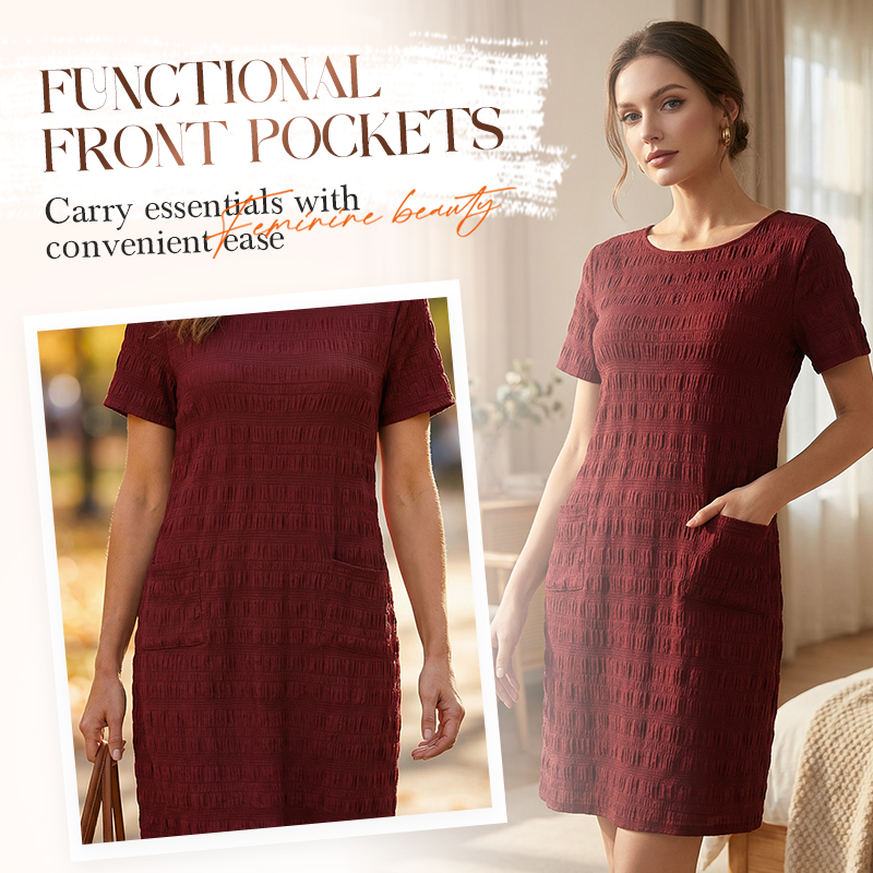 ⌛Limited-Time Offer-Women's Round Neck Textured Knee-Length Dress