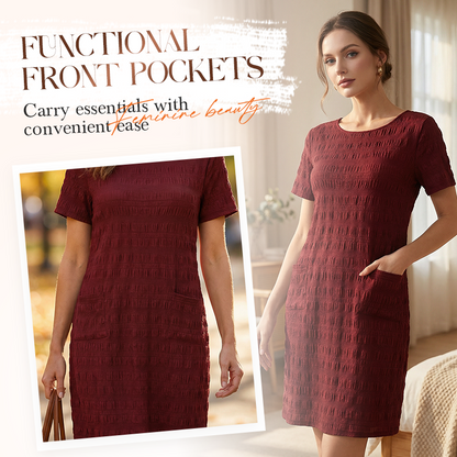 ⌛Limited-Time Offer-Women's Round Neck Textured Knee-Length Dress