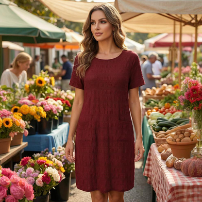 ⌛Limited-Time Offer-Women's Round Neck Textured Knee-Length Dress