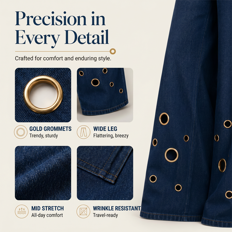 👖✨ Calças de ganga retas elásticas de cintura alta em tamanhos grandes – 50% de desconto! Corte vintage de perna larga, detalhes com argolas metálicas, fecho com botões – conforto para todas as estações e para todos os tipos de corpo.