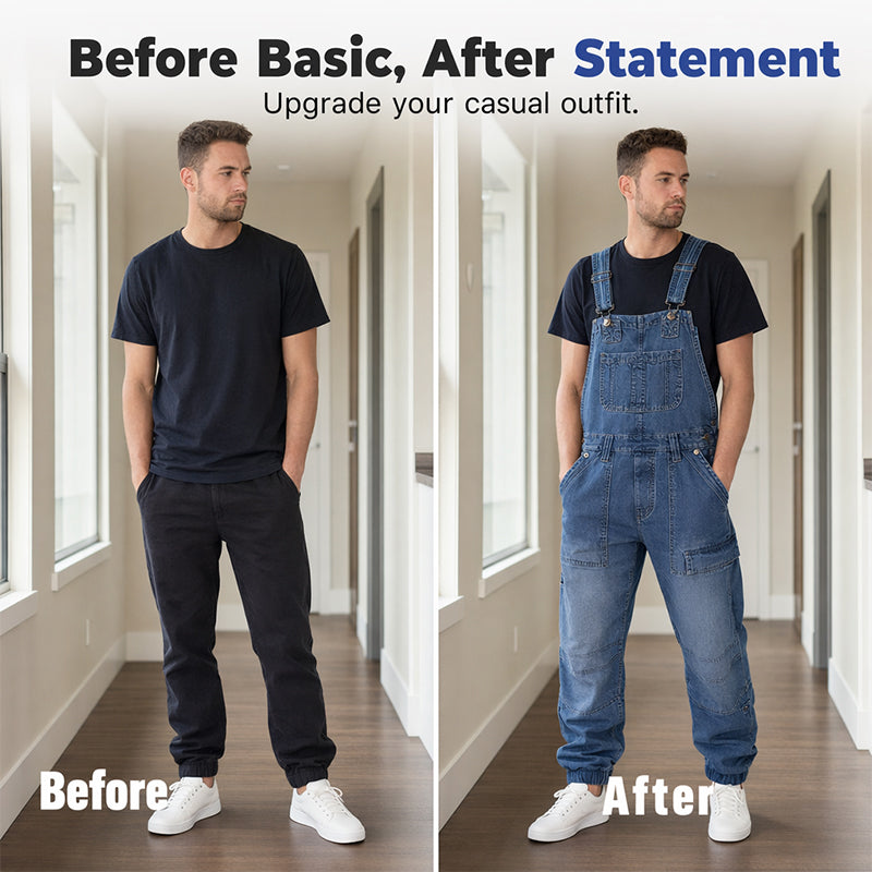 ✨👖 Macacão Jeans Masculino Casual – Conforto, Bolsos Práticos e Estilo Vintage Durável