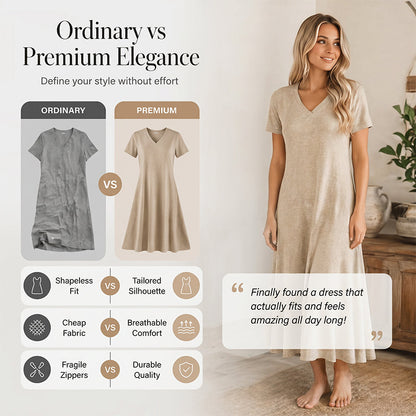 ✨👗Vestido maxi de manga curta e decote em V para mulher