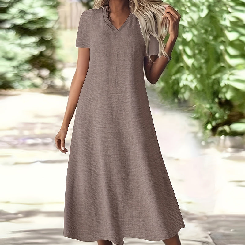 ✨👗Vestido maxi de manga curta e decote em V para mulher