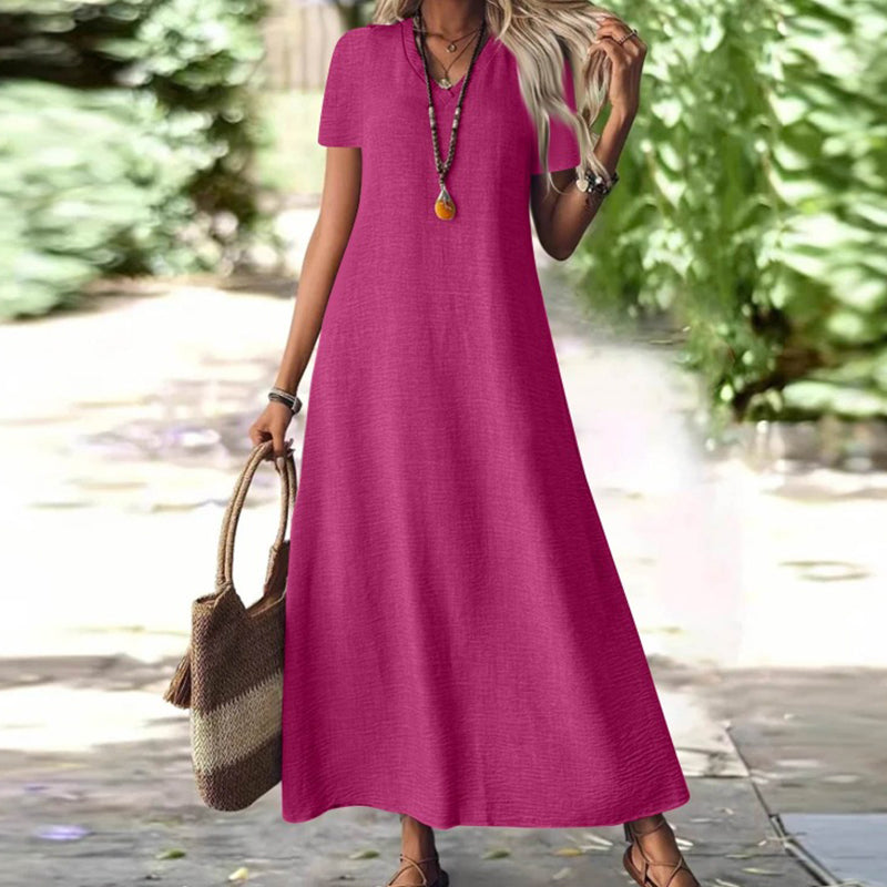 ✨👗Vestido maxi de manga curta e decote em V para mulher