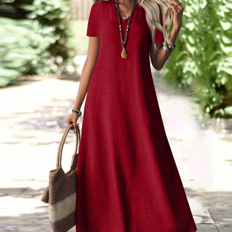✨👗Vestido maxi de manga curta e decote em V para mulher
