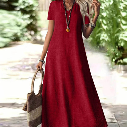 ✨👗Vestido maxi de manga curta e decote em V para mulher