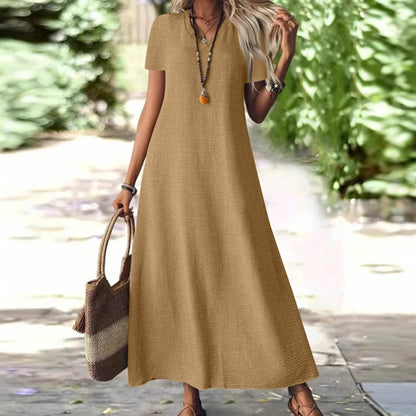 ✨👗Vestido maxi de manga curta e decote em V para mulher