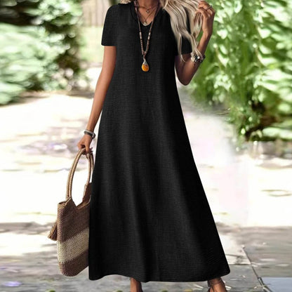 ✨👗Vestido maxi de manga curta e decote em V para mulher