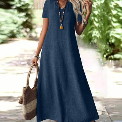 ✨👗Vestido maxi de manga curta e decote em V para mulher