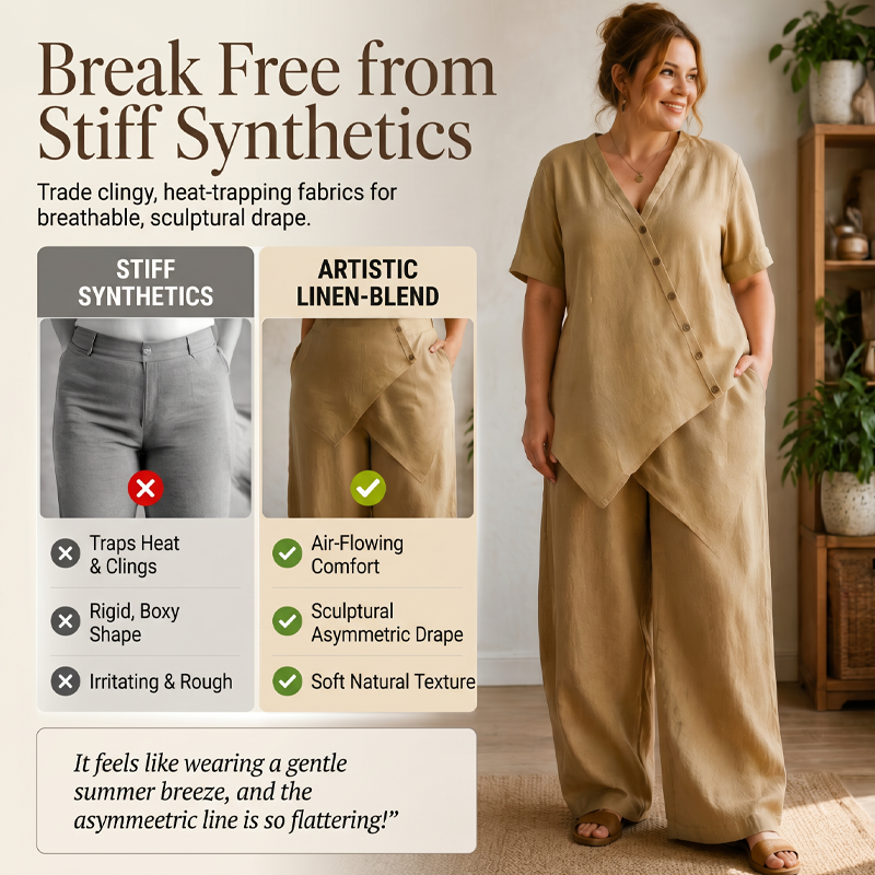 ✨👗Conjunto de top assimétrico e calças largas para mulher