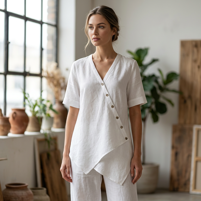 ✨👗Conjunto de top assimétrico e calças largas para mulher