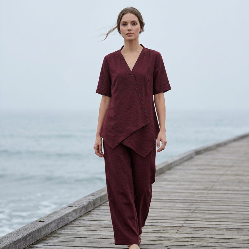 ✨👗Conjunto de top assimétrico e calças largas para mulher
