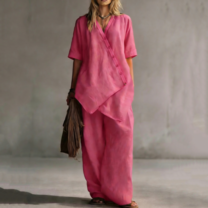 ✨👗Conjunto de top assimétrico e calças largas para mulher
