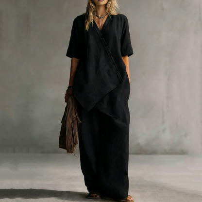 ✨👗Conjunto de top assimétrico e calças largas para mulher