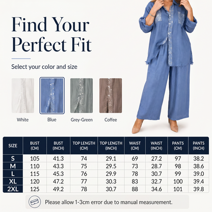 ✨👗Conjunto de camisa com lantejoulas e calças largas para mulher