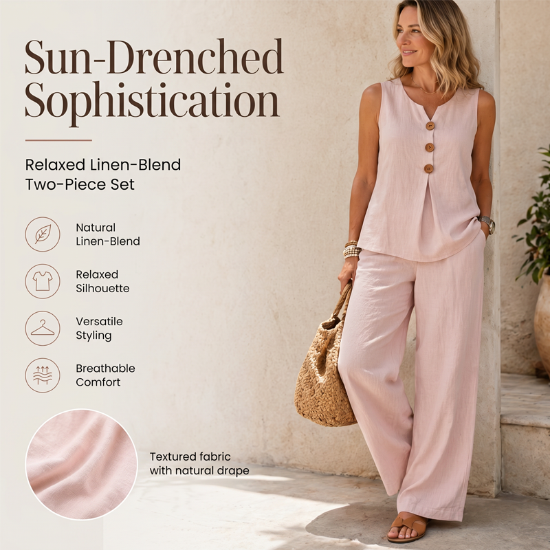 💗LAST DAY SALE 50% OFF⚡50K+ SOLD💕Women's Sleeveless Button Top and Loose Pants Set