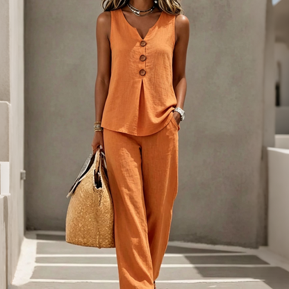 💗LAST DAY SALE 50% OFF⚡50K+ SOLD💕Women's Sleeveless Button Top and Loose Pants Set
