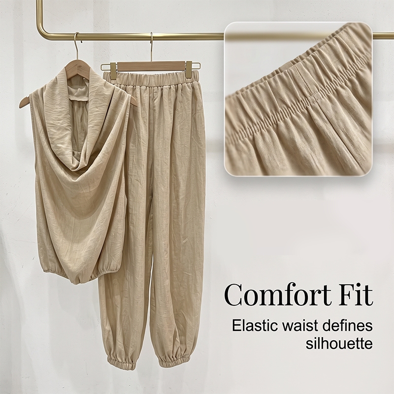 ✨💃 Fato elegante com decote halter drapeado – Silhueta descontraída com pernas largas ✨