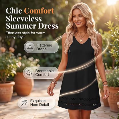✨👗Vestido sem mangas com bainha com ilhós – Modelo versátil com decote em V