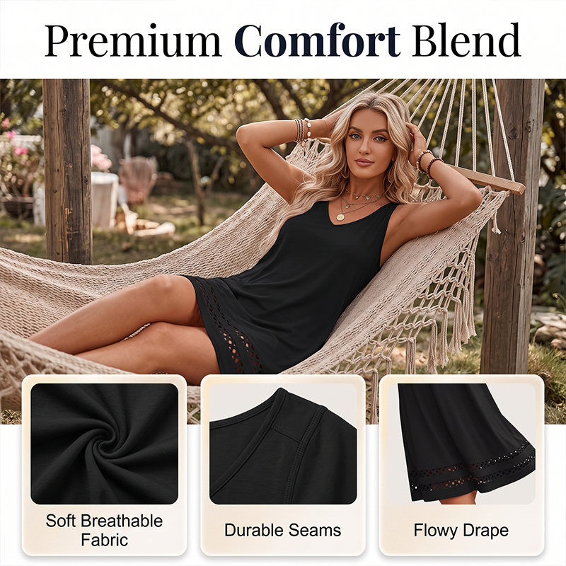 ✨👗Vestido sem mangas com bainha com ilhós – Modelo versátil com decote em V