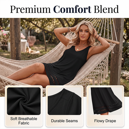 ✨👗Vestido sem mangas com bainha com ilhós – Modelo versátil com decote em V