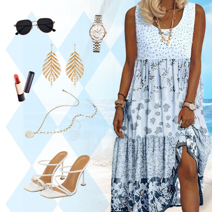 ✨👗 Vestido boho sem mangas com corte descontraído