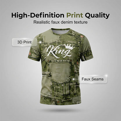👕Conjunto de t-shirt e calções casuais para homem com estampado de imitação de ganga🩳✨