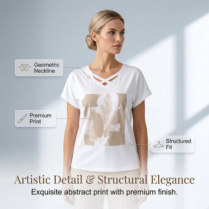 ✨👗Conjunto casual de duas peças para mulher: t-shirt com decote em V e calças curtas