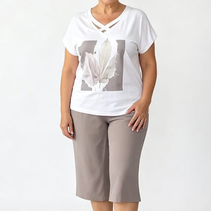 ✨👗Conjunto casual de duas peças para mulher: t-shirt com decote em V e calças curtas