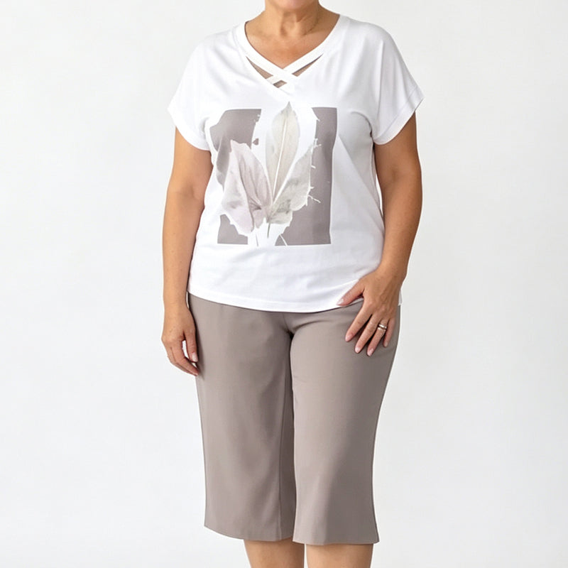 ✨👗Conjunto casual de duas peças para mulher: t-shirt com decote em V e calças curtas