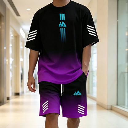 👕☀️ Conjunto de t-shirt e calções de verão para homem – Design com degradê, respirável e leve – Perfeito para dias quentes e passeios informais 🩳