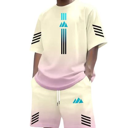 👕☀️ Conjunto de t-shirt e calções de verão para homem – Design com degradê, respirável e leve – Perfeito para dias quentes e passeios informais 🩳