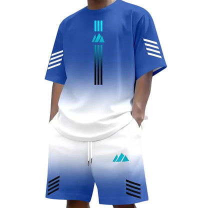 👕☀️ Conjunto de t-shirt e calções de verão para homem – Design com degradê, respirável e leve – Perfeito para dias quentes e passeios informais 🩳