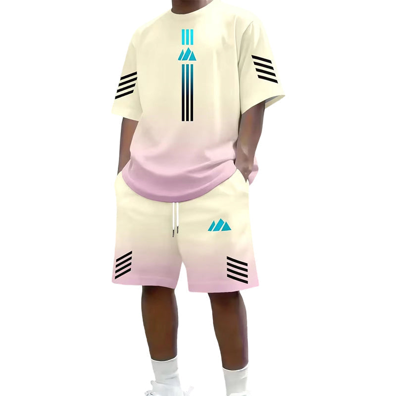 👕☀️ Conjunto de t-shirt e calções de verão para homem – Design com degradê, respirável e leve – Perfeito para dias quentes e passeios informais 🩳