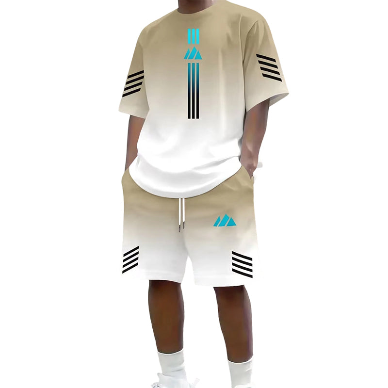 👕☀️ Conjunto de t-shirt e calções de verão para homem – Design com degradê, respirável e leve – Perfeito para dias quentes e passeios informais 🩳