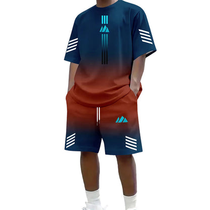 👕☀️ Conjunto de t-shirt e calções de verão para homem – Design com degradê, respirável e leve – Perfeito para dias quentes e passeios informais 🩳