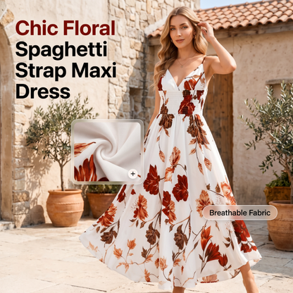 ✨👗Vestido maxi com alças finas estampado para mulher