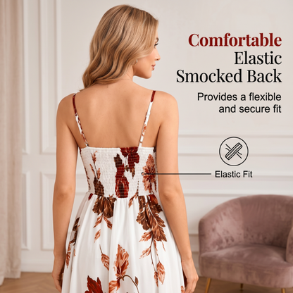 ✨👗Vestido maxi com alças finas estampado para mulher