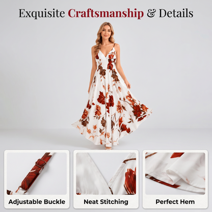 ✨👗Vestido maxi com alças finas estampado para mulher