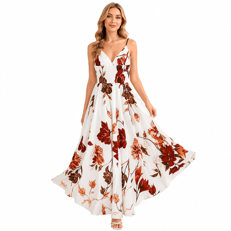 ✨👗Vestido maxi com alças finas estampado para mulher