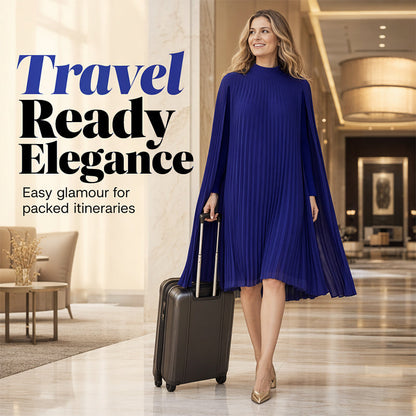 Tendência do momento⭐💃 Vestido plissado elegante com silhueta em forma de capa