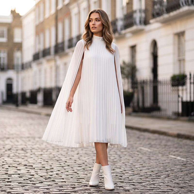 Tendência do momento⭐💃 Vestido plissado elegante com silhueta em forma de capa