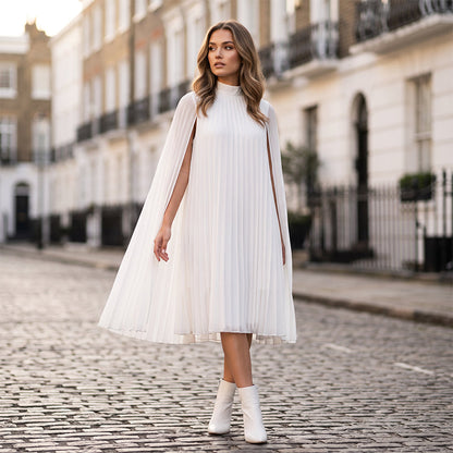 Tendência do momento⭐💃 Vestido plissado elegante com silhueta em forma de capa