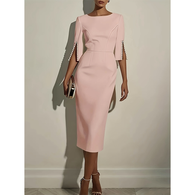 ✨👗Vestido feminino de corte justo com gola redonda