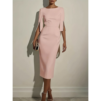 ✨👗Vestido feminino de corte justo com gola redonda