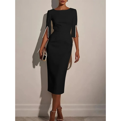 ✨👗Vestido feminino de corte justo com gola redonda