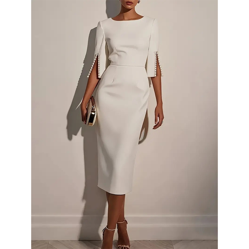 ✨👗Vestido feminino de corte justo com gola redonda