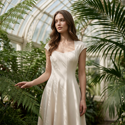 ✨👗Vestido feminino elegante com decote quadrado, corte em A e corte justo, vestido comprido
