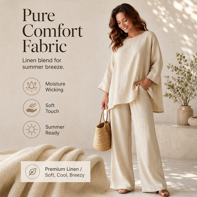 🌿Conjunto de 2 peças casual para mulher, em mistura de linho