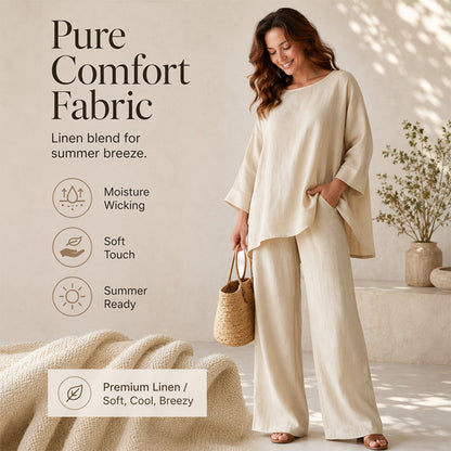 🌿Conjunto de 2 peças casual para mulher, em mistura de linho